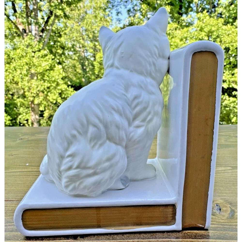 Vintage Lefton Japan White Cat Bookends Ceramic Persian Kitten Book Ends - Picture 13 of 16